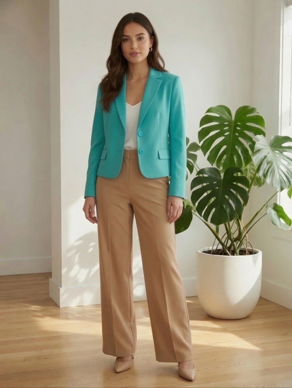 Metaphor Teal Double-Button Tailored Blazer